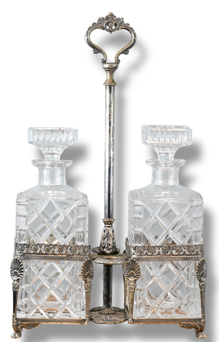 Set Per Liquori in Cristallo con Base in Argento - Italia XX Secolo